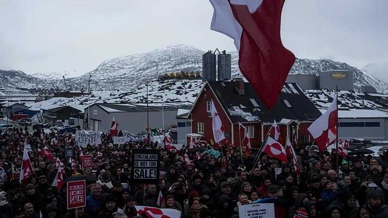 Marchers gather outside the US consulate in Nuuk, Greenland to protest Donald Trump’s threats to assume control of the island