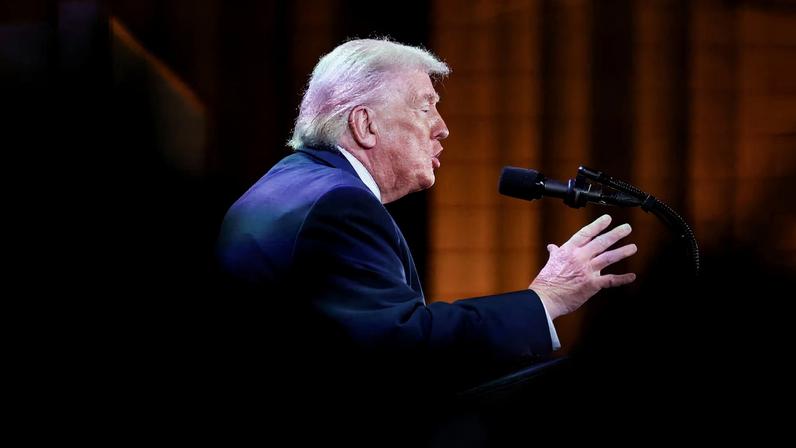 U.S. President Donald Trump attends the U.S. Treasury Department's Trump Accounts Summit, in Washington