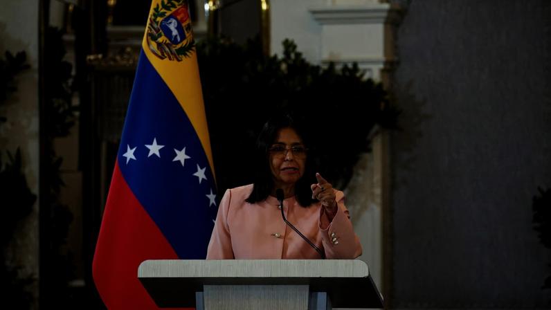 Venezuela's Vice President Delcy Rodriguez speaks during a session of the National Council for Sovereignty and Peace, in Caracas, Venezuela September 29, 2025. REUTERS/Leonardo Fernandez Viloria