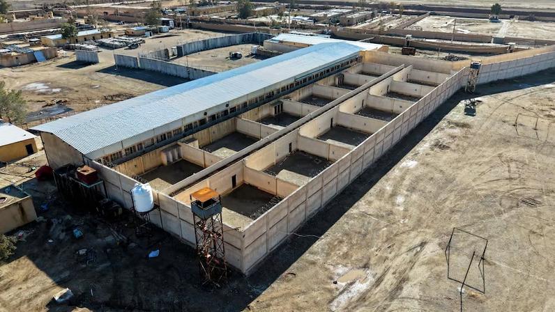 Drone view of al-Shaddadi prison after the withdrawal of the Syrian Democratic Forces and its takeover by the Syrian army, in al-Shaddadi