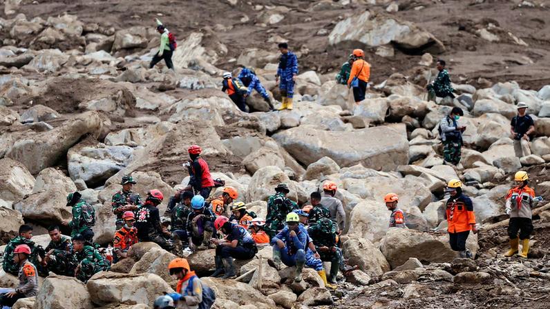 Landslide following heavy rains in Pasir Langu village, West Bandung regency, West Java province