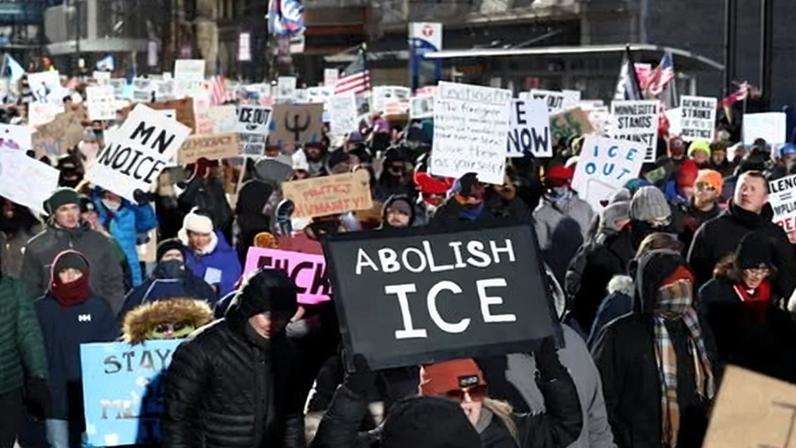 People partake in a national shutdown protest against ICE in Minneapolis, Minnesota, on 30 January.