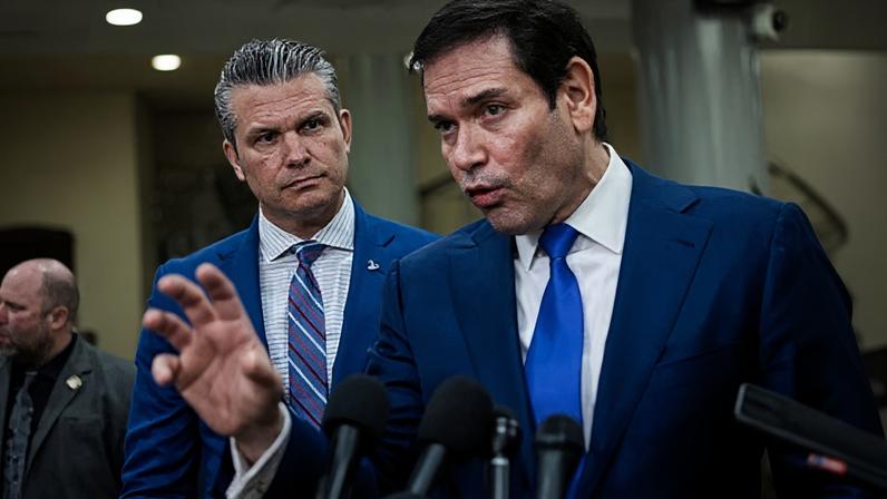 Secretary of state Marco Rubio speaks alongside defense secretary Pete Hegseth in Washington on 7 January 2026.