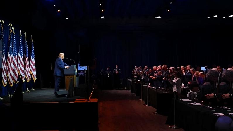 Donald Trump speaks during the House Republican party member retreat at the Kennedy Center on Tuesday.