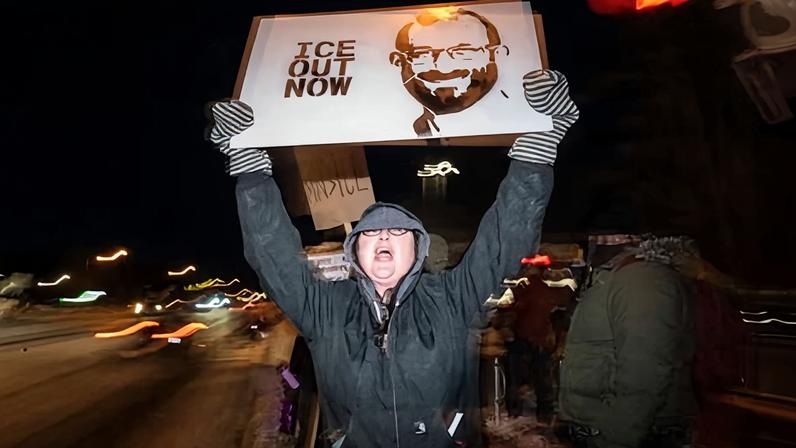 People protest against ICE in Minneapolis, Minnesota, on Wednesday.