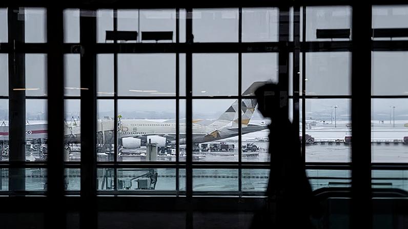 A figure at Toronto Pearson international airport. Dallas Pokornik was reportedly a flight attendant for a Toronto-based airline between 2017 and 2019.