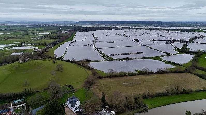 The Somerset Levels are partially submerged after heavy rainfall