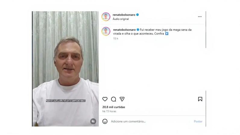 Irmão de Bolsonaro divulgou vídeo reclamando sobre problema para receber prêmio na Mega da Virada. (Foto: Reprodução/Instagram/Renato Bolsonaro)