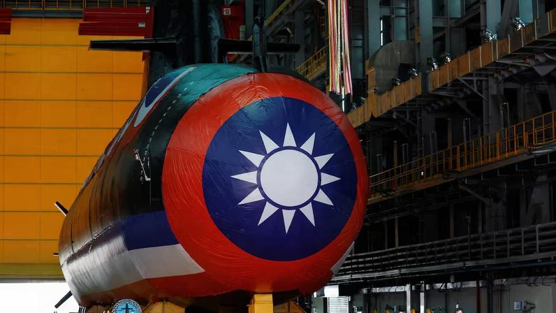 Launching ceremony of Taiwan's first domestically built submarine, in Kaohsiung