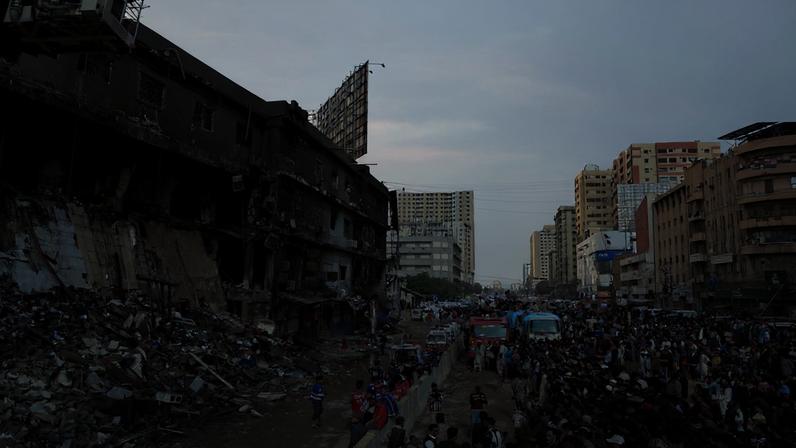 Aftermath of fire in a shopping mall in Karachi