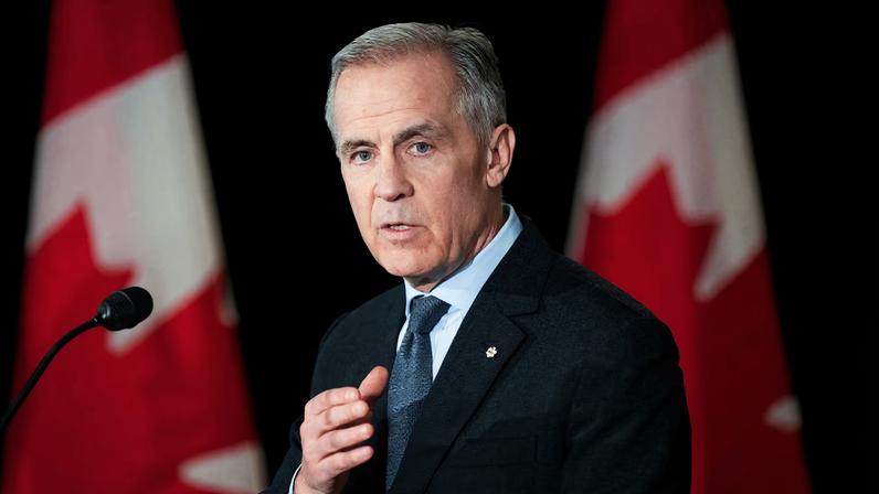 Canada's Prime Minister Mark Carney speaks during a news conference before a cabinet planning forum at the Citadelle in Quebec City