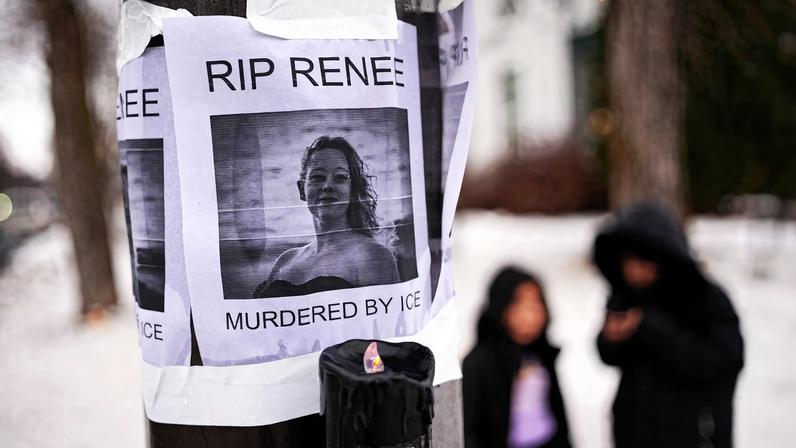 MINNEAPOLIS MN. JANUARY 2026 A flier on a street post shows a picture of Renee Nicole Good on January 8 2026 in Minneapolis, Minnesota.