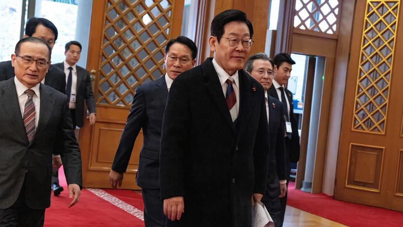 South Korean President Lee Jae Myung arrives at the presidential office in the Blue House, or "Cheong Wa Dae" in Korean, in Seoul, South Korea, 29 December 2025. JEON HEON-KYUN/Pool via REUTERS