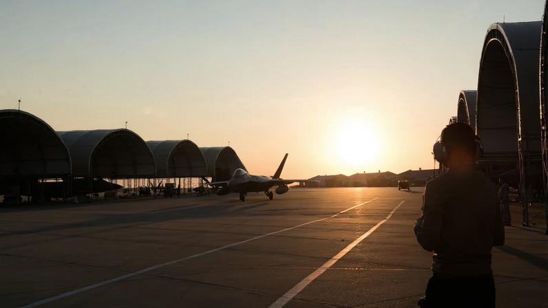 An F-22 Raptor from the 1st Fighter Wing, 27th Fighter Squadron taxis for departure deployment to Al Udeid Air Base, Qatar, from Joint Base Langley-Eustis, Virginia, U.S., June 24, 2019. Kaylee Dubois/U.S. Air Force/Handout via REUTERS/File Photo