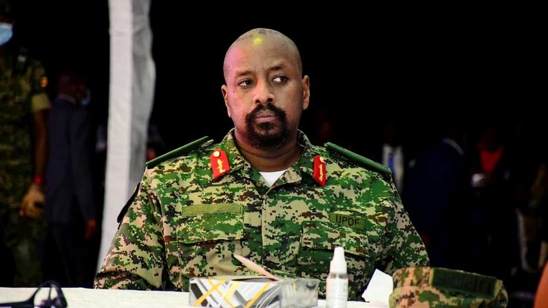 Lt. General Muhoozi Kainerugaba, the son of Uganda's President Yoweri Museveni, who leads the Ugandan army's land forces, looks on during his birthday party in Entebbe, Uganda May 7, 2022. REUTERS/Abubaker Lubowa/File Photo
