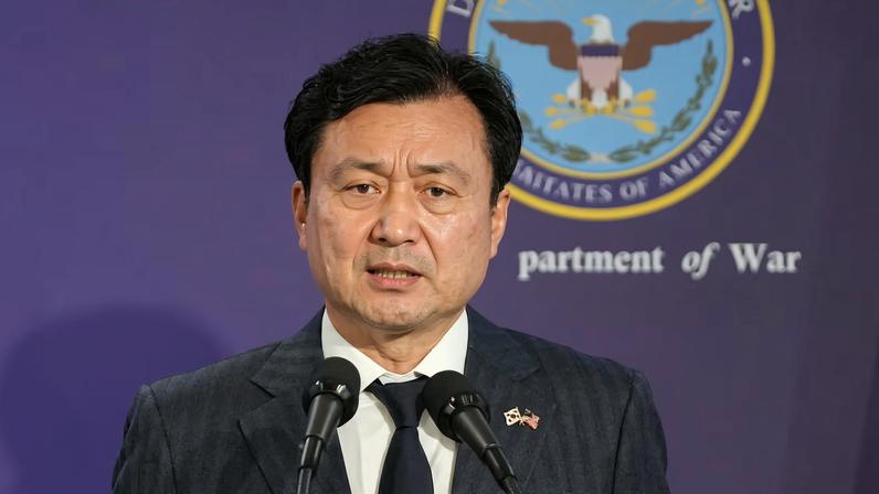 South Korean Defense Minister Ahn Gyu-Back, speaks during the joint press conference with U.S. Defense Secretary Pete Hegseth, following the 57th Security Consultative Meeting at the Defense Ministry in Seoul, South Korea, Tuesday, Nov. 4, 2025. Lee Jin-man/Pool via REUTERS/File Photo