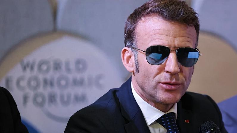 French President Emmanuel Macron delivers remarks during a meeting with leaders of artificial intelligence companies during the World Economic Forum in Davos, Switzerland, on Jan. 20.