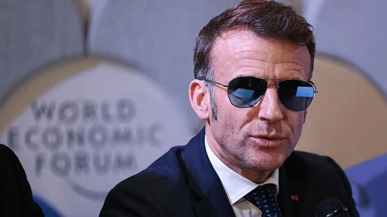 French President Emmanuel Macron delivers remarks during a meeting with leaders of artificial intelligence companies during the World Economic Forum in Davos, Switzerland, on Jan. 20.