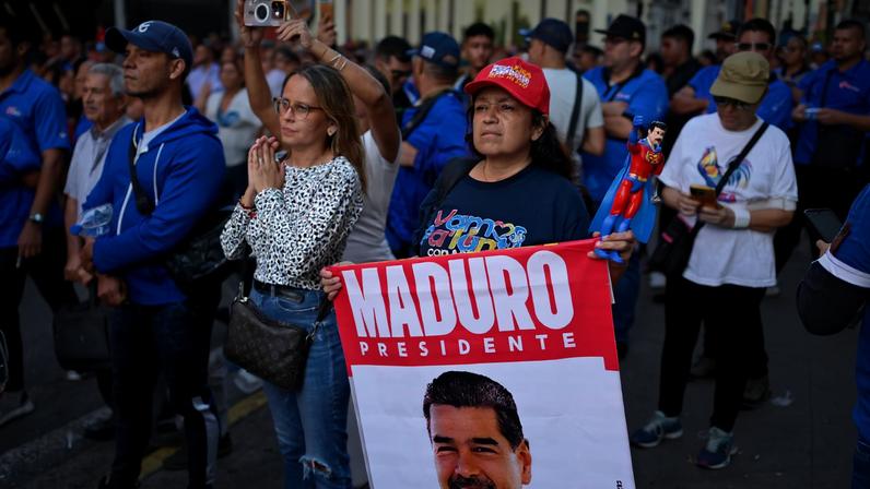Demonstration outside the National Assembly in Caracas on the day Delcy Rodriguez was formally sworn in as Venezuela's interim president