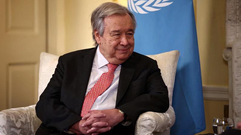 United Nations Secretary-General Antonio Guterres smiles while speaking with Britain's Prime Minister Keir Starmer inside 10 Downing Street in central London, Britain, January 16, 2026. HENRY NICHOLLS/Pool via REUTERS/File Photo