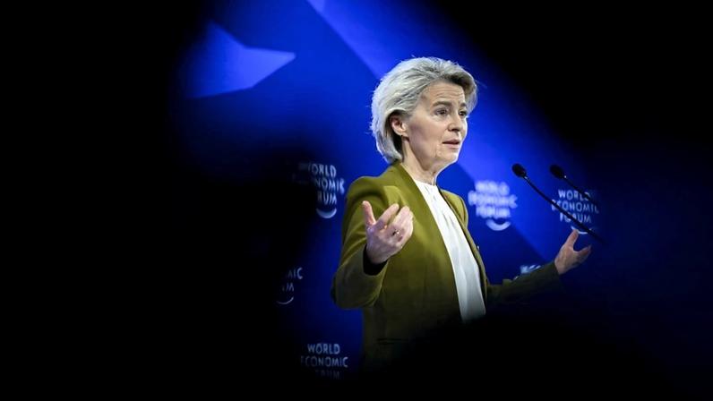 European Commission President Ursula von der Leyen delivers a speech during the World Economic Forum annual meeting in Davos, Switzerland, on Jan. 20.