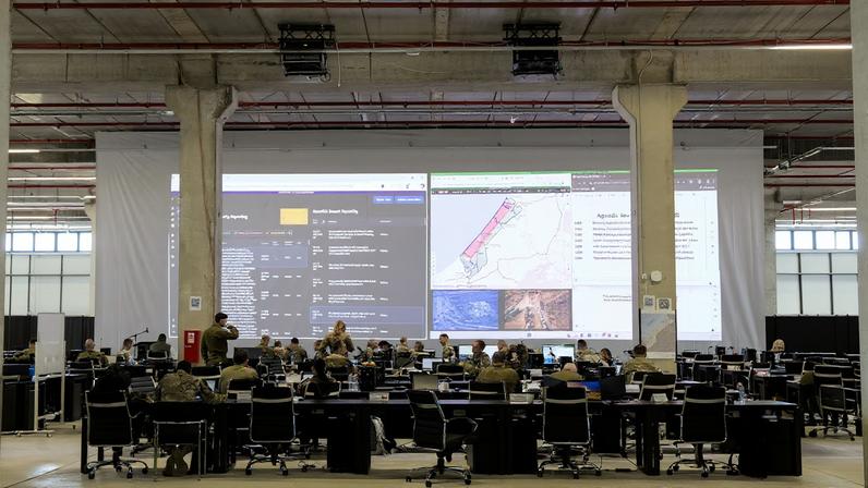 U.S. and Israeli soldiers convene at the Civil Military Coordination Centre, the U.S.-led centre overseeing the implementation of President Donald Trump's plan to end the war in Gaza, in Kiryat Gat, southern Israel November 17, 2025.