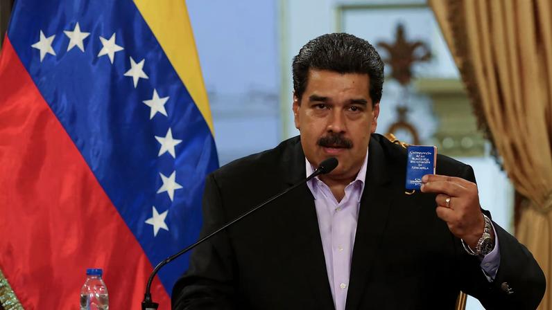 Venezuela's President Nicolas Maduro speaks during a meeting with members of the Venezuelan diplomatic corp after their arrival from the United States, at the Miraflores Palace in Caracas