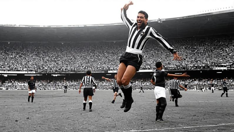 Garrincha com a camisa do Botafogo, símbolo da era de ouro alvinegra nos anos 1950 e 1960. (Arquivo Lance!)