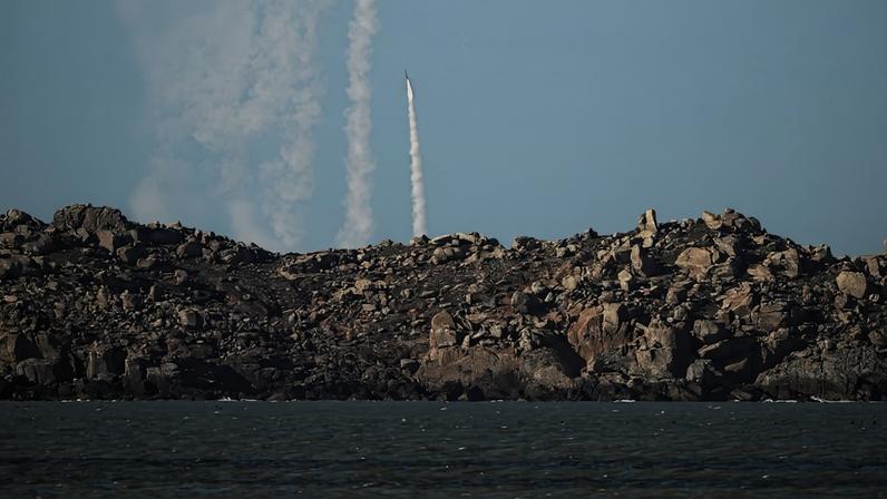 Chinese soldiers fire a rocket into the air as they conduct military drills on Pingtan island, the closest point to Taiwan, on Dec. 30, 2025.