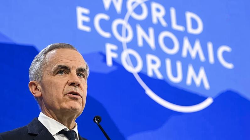 Canadian Prime Minister Mark Carney delivers a speech during the World Economic Forum in Davos, Switzerland, on Jan. 20.