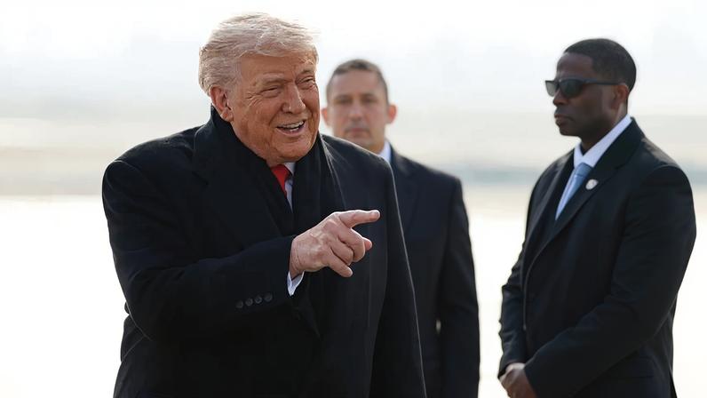 U.S. President Donald Trump disembarks Air Force One as he arrives at Zurich Airport in Zurich, Switzerland, before attending the World Economic Forum in Davos.