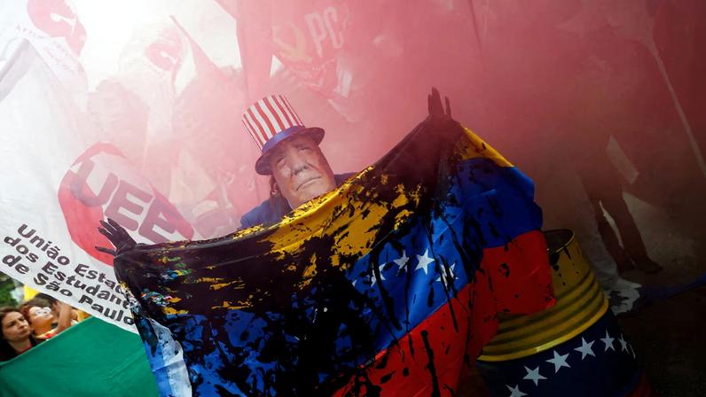 Protest against U.S. strikes on Venezuela and the capture of President Maduro, in Sao Paulo