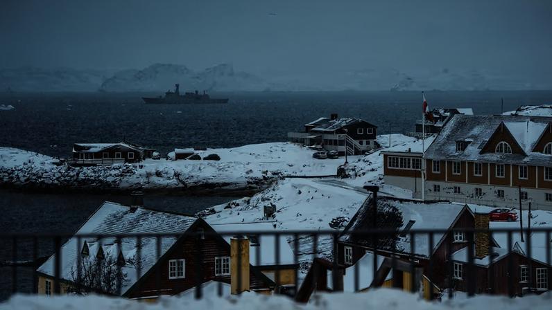 The Danish Navy's HDMS Vaedderen ship sails off Nuuk