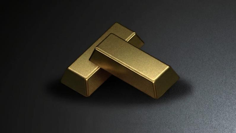 Imagem de duas barras de ouro em um fundo degradê lilás