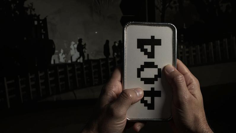 An illustration shows a hand with a phone displaying a 404 error. A circular image under gridlines shows a fiery protest scene.