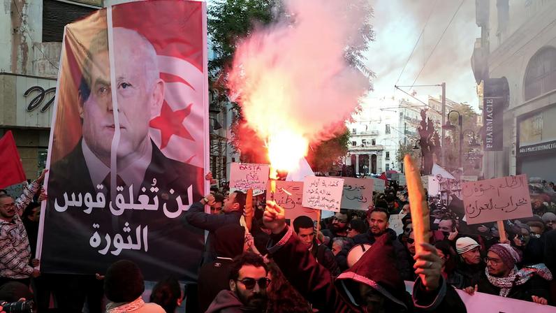 People protest against Tunisian President Kais Saied in Tunis