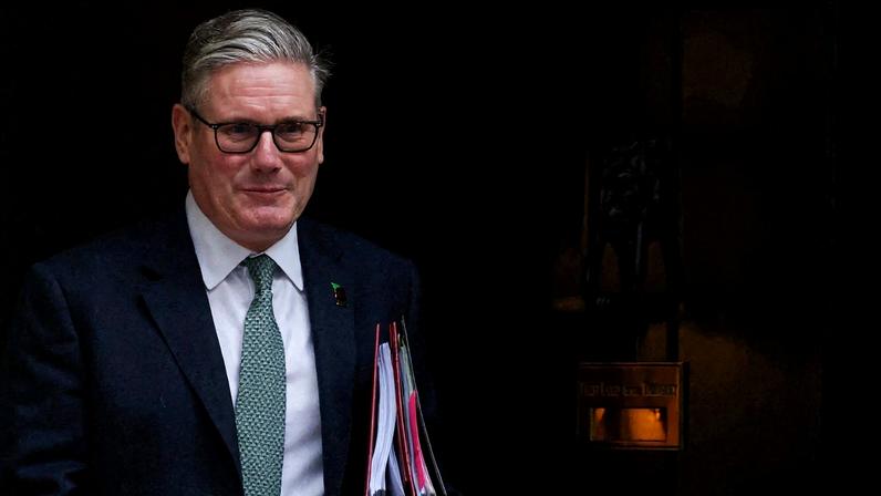 British Prime Minister Keir Starmer leaves 10 Downing Street in London