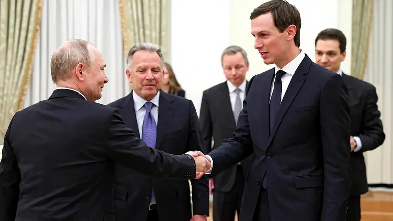 Russian President Vladimir Putin welcomes U.S. special envoy Steve Witkoff and U.S. President Donald Trump’s son-in-law Jared Kushner during a meeting at the Kremlin in Moscow on Jan. 22.