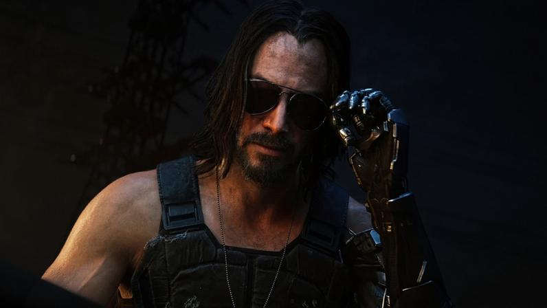 Johnny Silverhand looks down at the player.