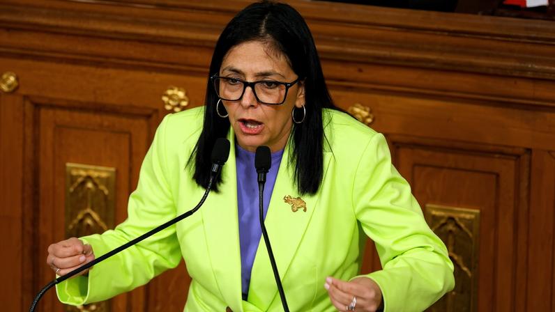 Venezuela's interim president Delcy Rodriguez delivers her first annual address to the nation at the National Assembly