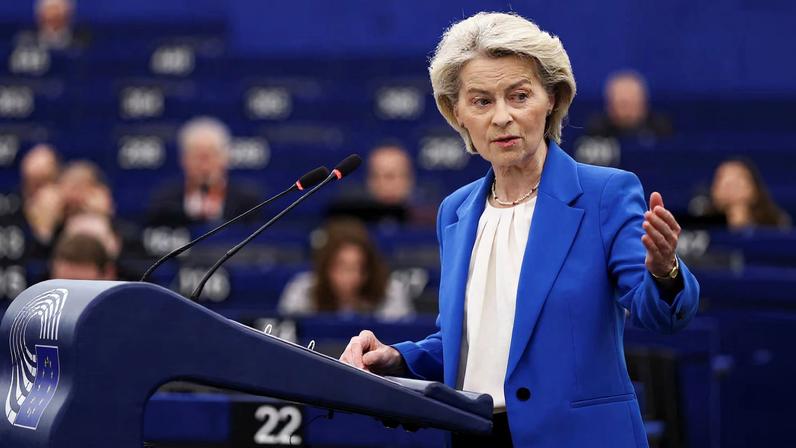 European Commission President Ursula von der Leyen addresses the EU Parliament in Strasbourg