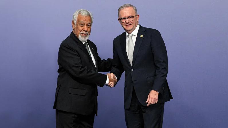 Australia's Prime Minister Anthony Albanese greets the Prime Minister of Timor-Leste Xanana Gusmao at the ASEAN-Australia Special Summit, in Melbourne, Australia, March 5, 2024. REUTERS/Jaimi Joy/File Photo