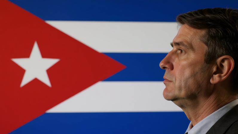 A 3D printed miniature of U.S. President Donald Trump and Cuban flag