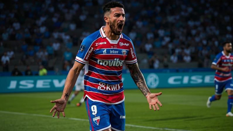 Lucero celebra gol no jogo Fortaleza x LDU pela final da Copa Sul-Americana de 2023