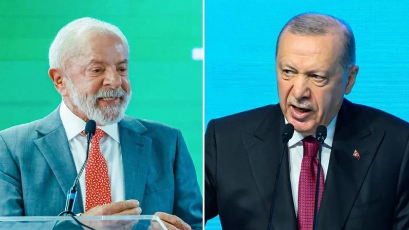 O presidente Lula (PT) e o presidente da Turquia, Recep Tayyip Erdoğan. Fotos: Ricardo Stuckert/PR e Yasin Akgul/AFP