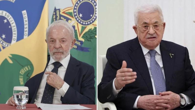 O presidente Lula (PT) e o presidente da Autoridade Nacional Palestina, Mahmoud Abbas. Fotos: Valter Campanato/Agência Brasil e Ramil Sitdikov/POOL/AFP