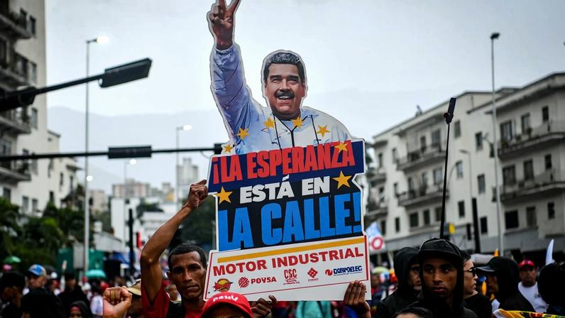 Pro-Maduro supporters gather for a protest against the United States in Caracas, Venezuela, on Jan. 23.