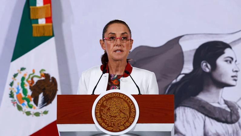 Mexican President Claudia Scheinbaum holds her morning press conference, at Palacio Nacional, in Mexico City