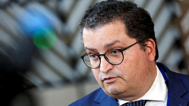 Portuguese Minister of State and of Finance Joaquim Miranda Sarmento takes part in the Eurozone finance ministers' meeting in Brussels, Belgium, November 12, 2025. REUTERS/Yves Herman