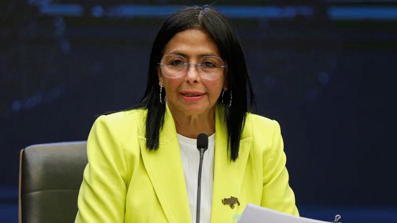 Venezuela's Vice-President and Oil Minister Delcy Rodriguez addresses the media in Caracas, Venezuela, March 10, 2025. REUTERS/Leonardo Fernandez Viloria